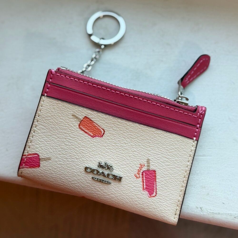 Coach C4550 Mini Skinny ID Case Keychain Wallet in Popsicle Print - Picture 7 of 12